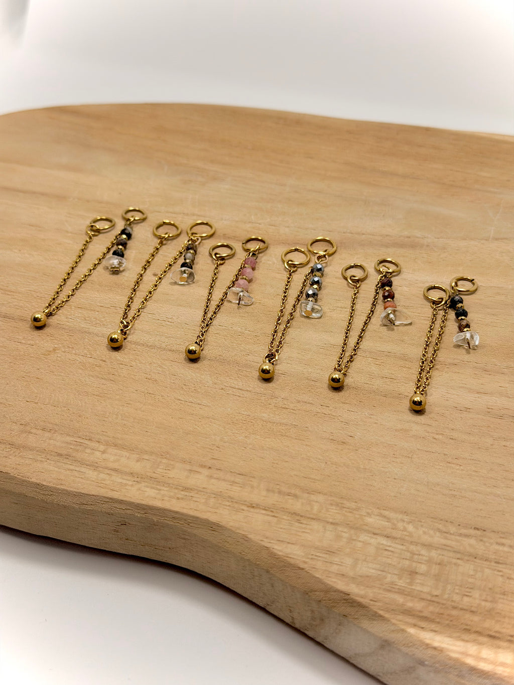 Breloque en acier inoxydable et pierres naturelles pour personnalisation de boucles d'oreilles