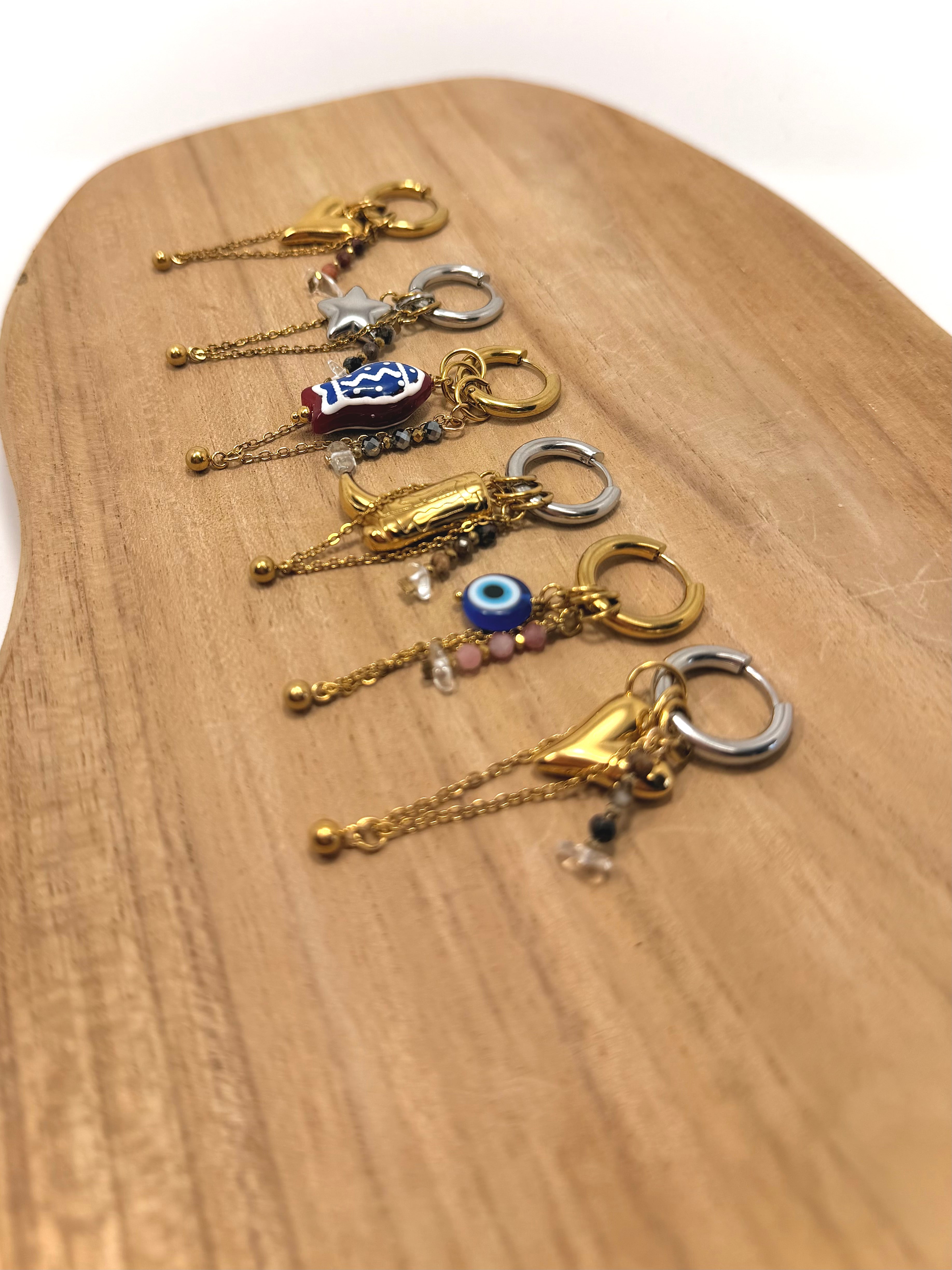 Personnalisation de boucle d'oreille avec breloque en chaine et pierres naturelles 